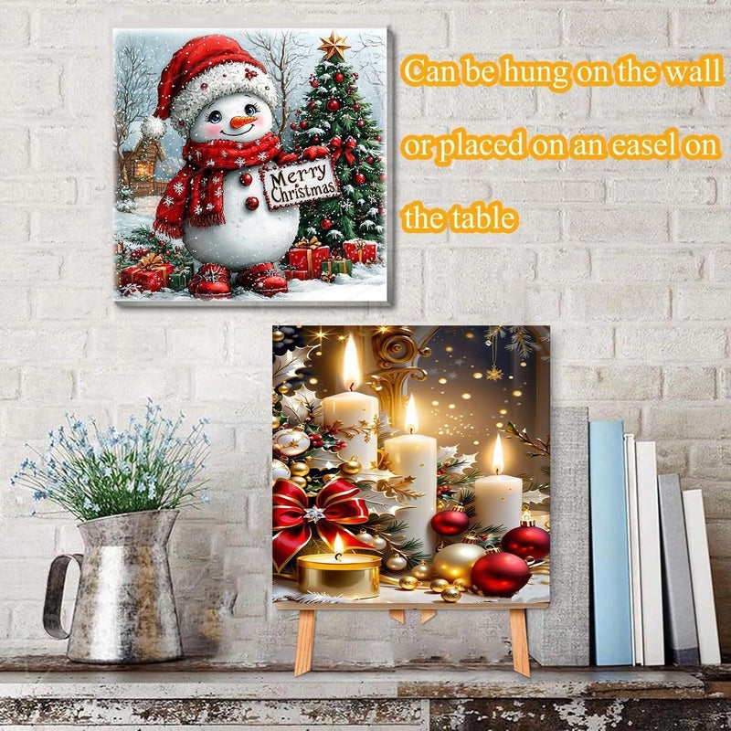 VIGEGU 4 Pack Christmas Paint by Numbers Kit for Adults with Framed,Snowman Truck Candle Christmas Tree Paint by Number with Wooden Easel DIY Winter Bonfire Landscape Adult Paint by Number Kits10X12-10x10in - Image 3